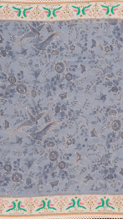 Grey Blue Fancy Saree with Trade Work and Off-White Border