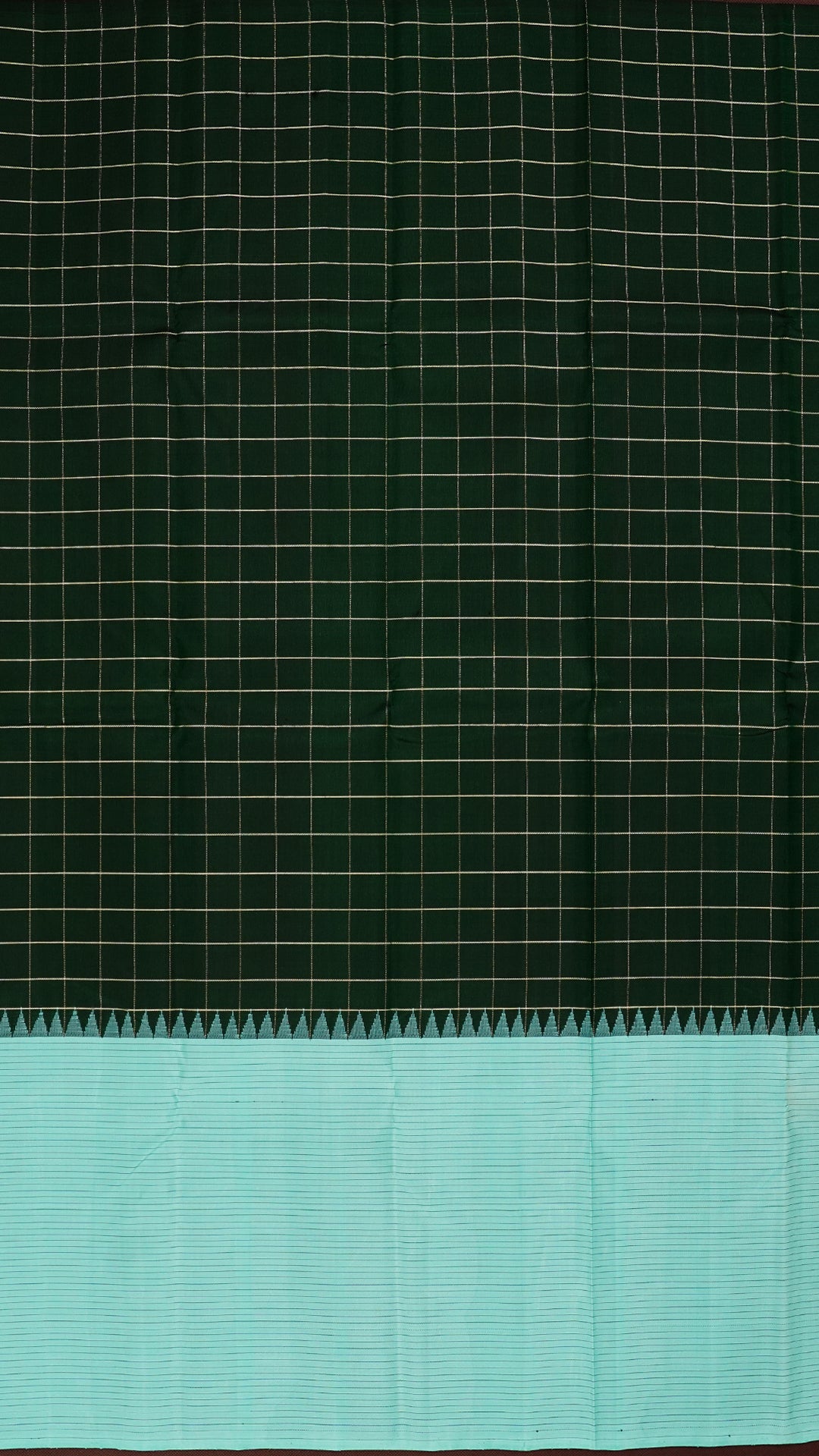 Bottle Green Kanchipuram Saree with Stripes and Temple Border