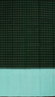 Bottle Green Kanchipuram Saree with Stripes and Temple Border