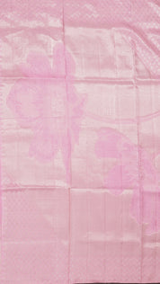 Baby Pink Designer Kanchi Pattu Silk Saree with Large Silver Self Zari Border