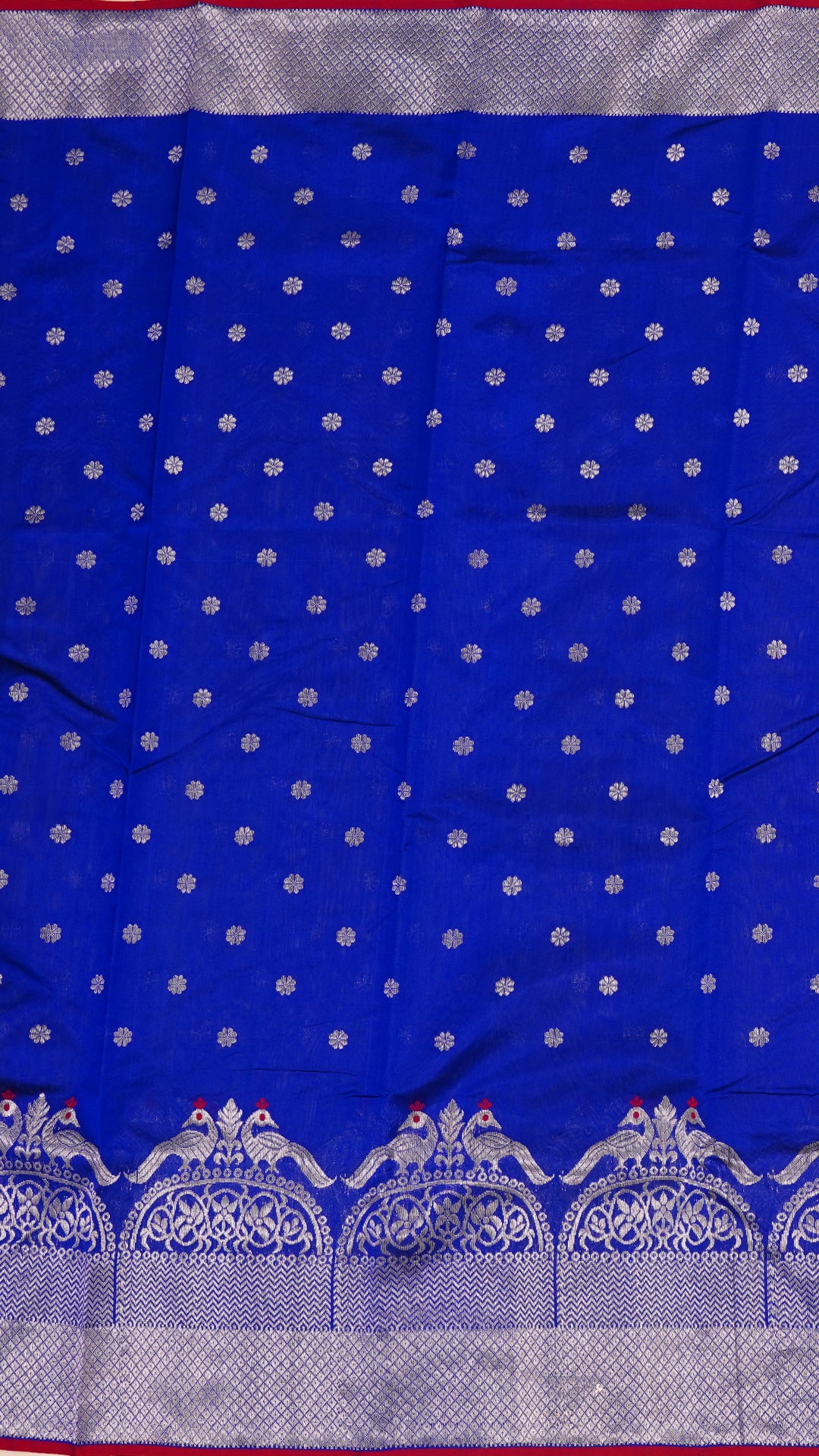 Royal Blue Chanderi Silk Saree with Silver Butta & Zari Border