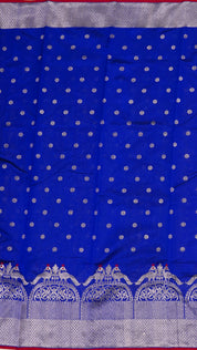 Royal Blue Chanderi Silk Saree with Silver Butta & Zari Border