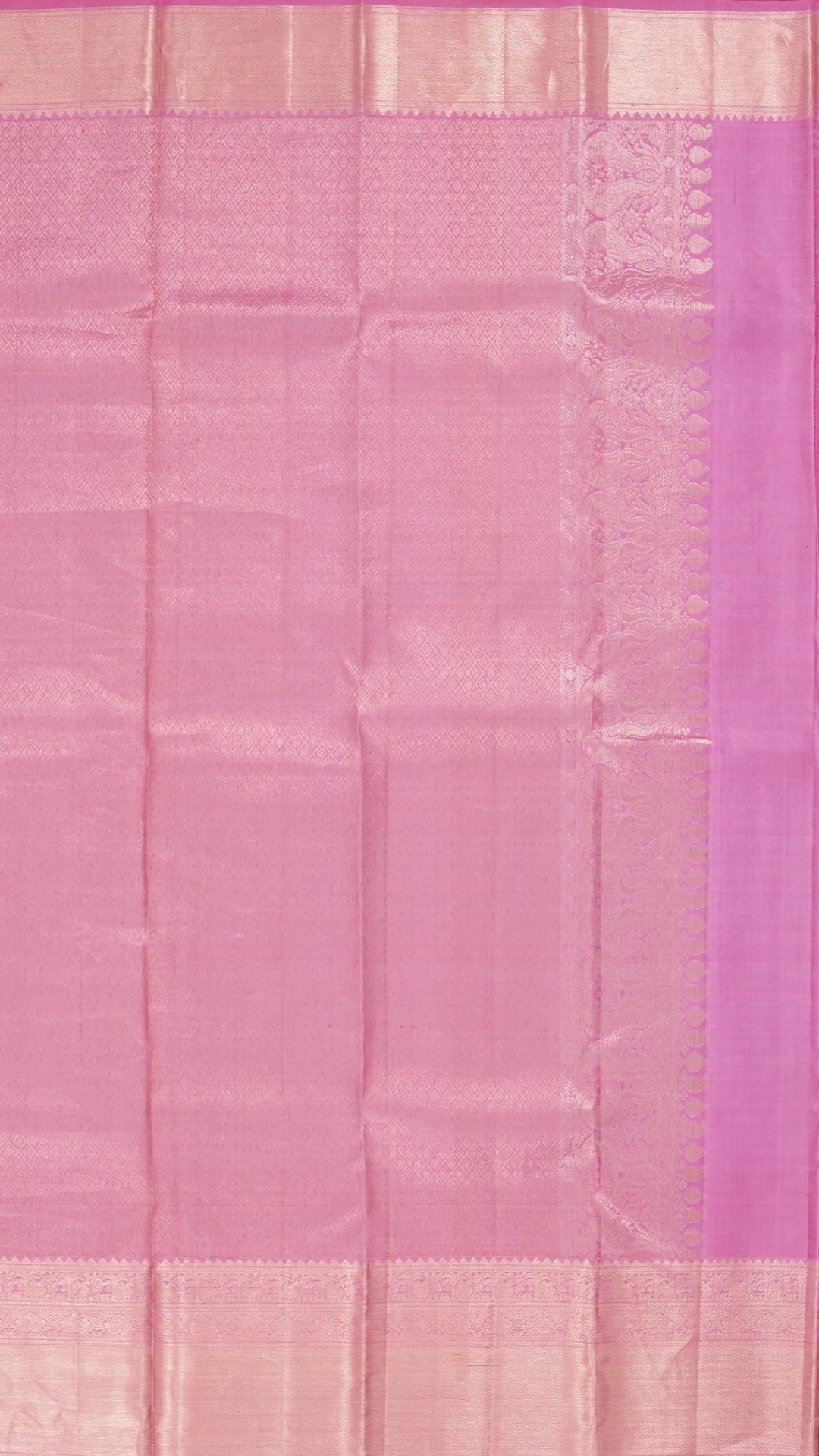 Baby Pink Kanchipuram Saree with Silver Zari Border