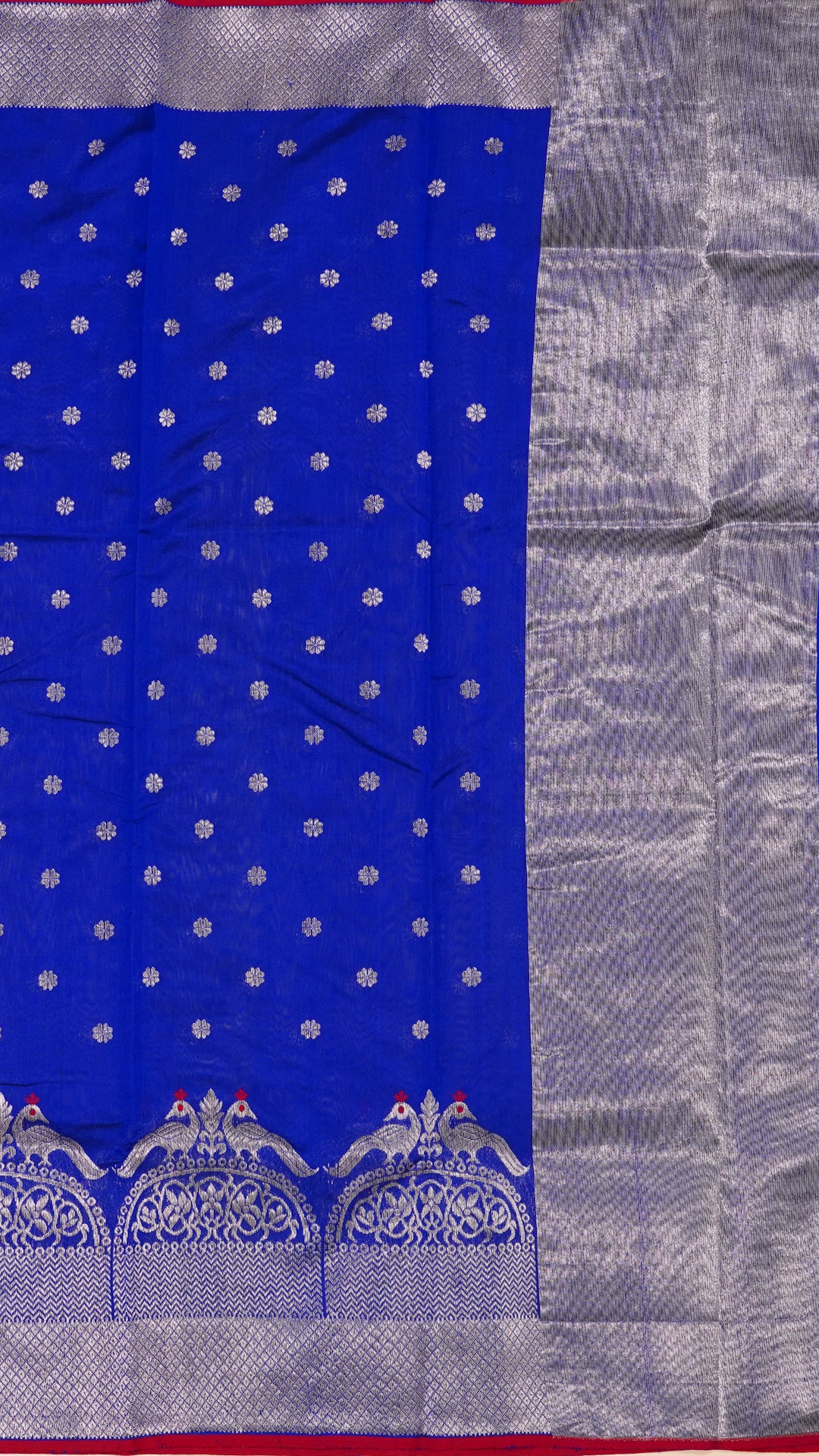Royal Blue Chanderi Silk Saree with Silver Butta & Zari Border