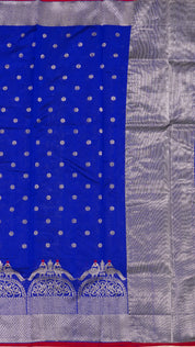 Royal Blue Chanderi Silk Saree with Silver Butta & Zari Border