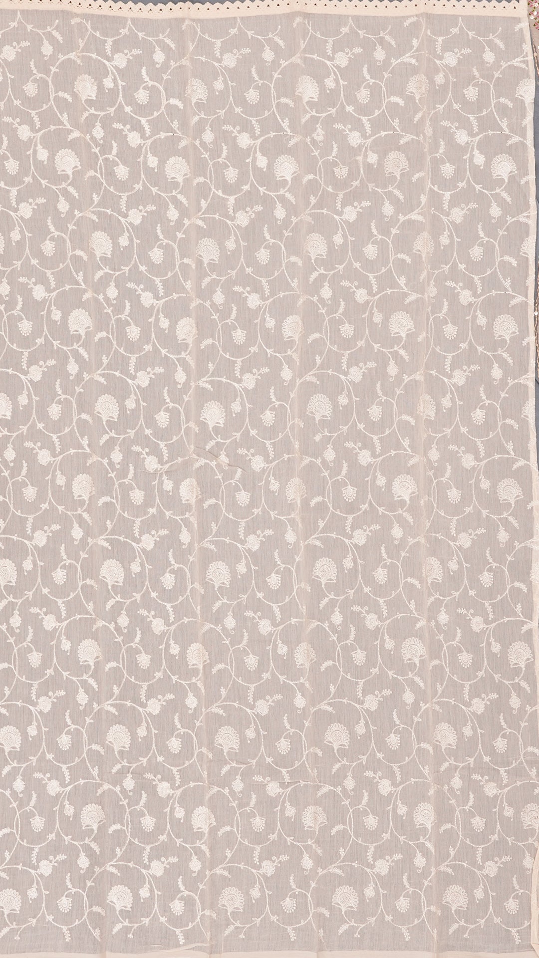 Grey Blue Fancy Saree with Trade Work and Off-White Border
