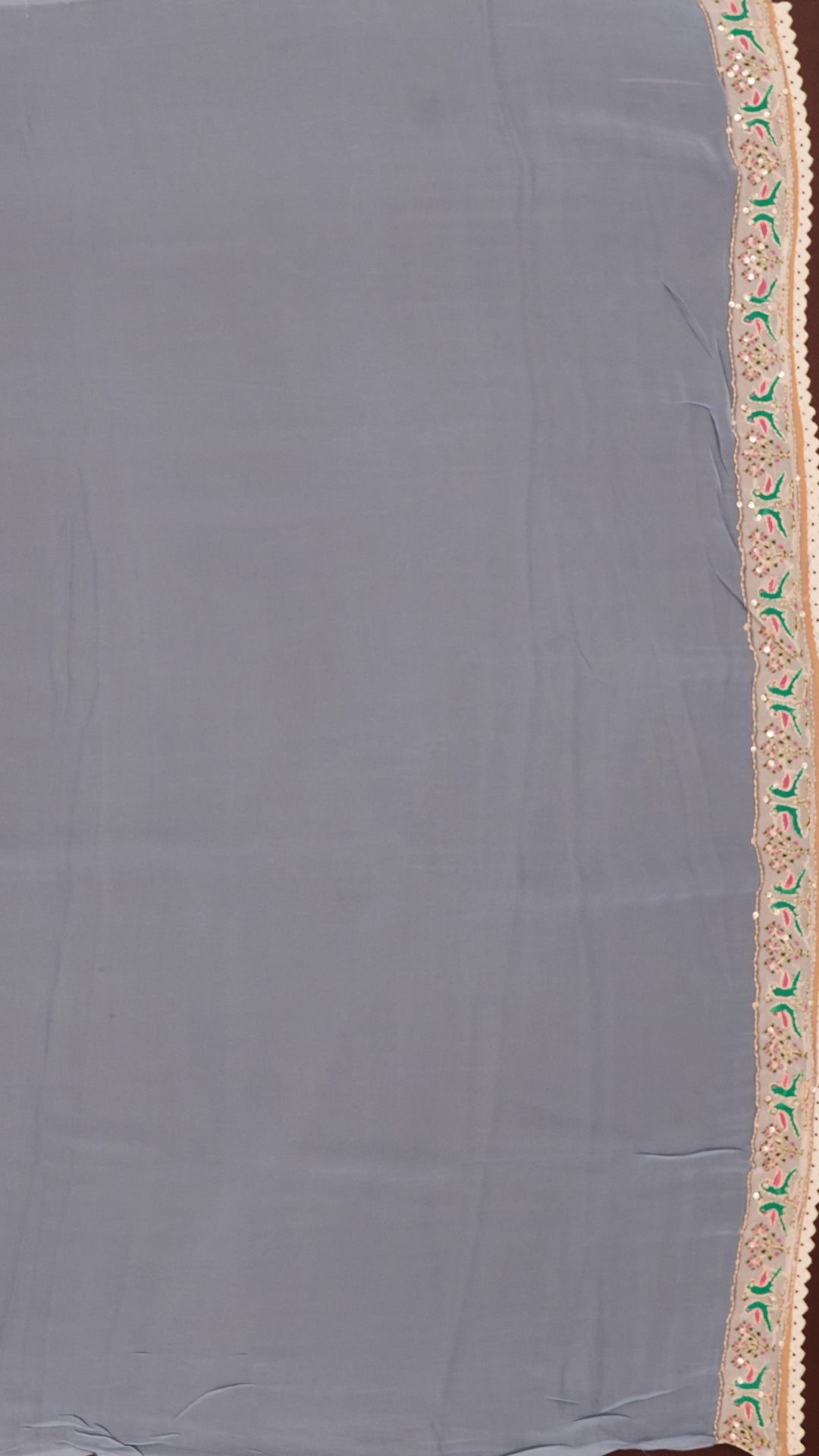 Grey Blue Fancy Saree with Trade Work and Off-White Border