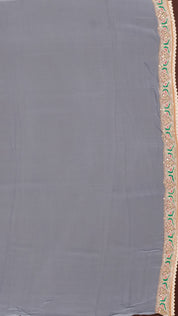 Grey Blue Fancy Saree with Trade Work and Off-White Border