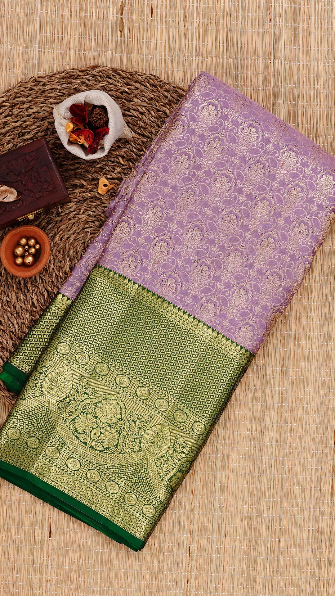 Lavender Kanchipuram Saree with Silver Zari Weave
