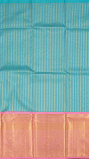 Light Blue Pattu Pavada with Copper Straight Lines