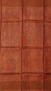 Navy Blue Tusser Silk Saree with Brown Copper Kadi Border