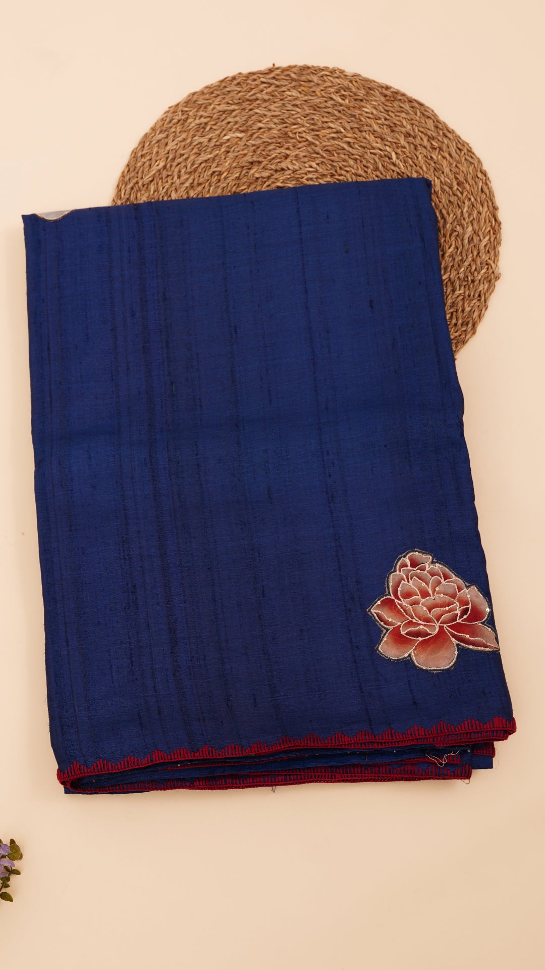 Jute Silk Butta Saree for Workwear in Navy Blue