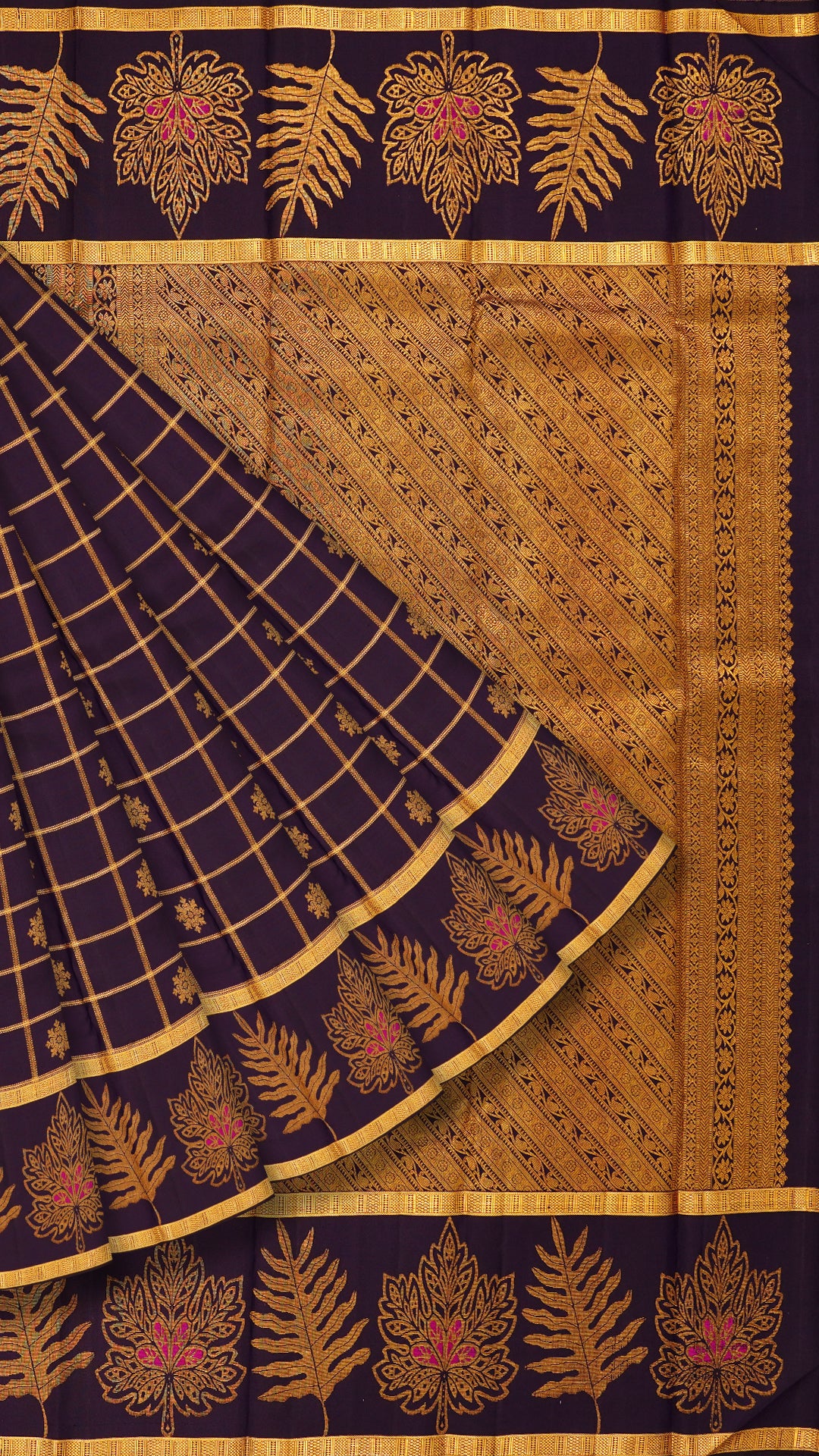 Dark Navy Blue Kanchipuram Saree with Floral Motifs