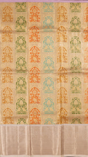 Cream Silk Pavada with Multi-Butta Design and Silver Accents