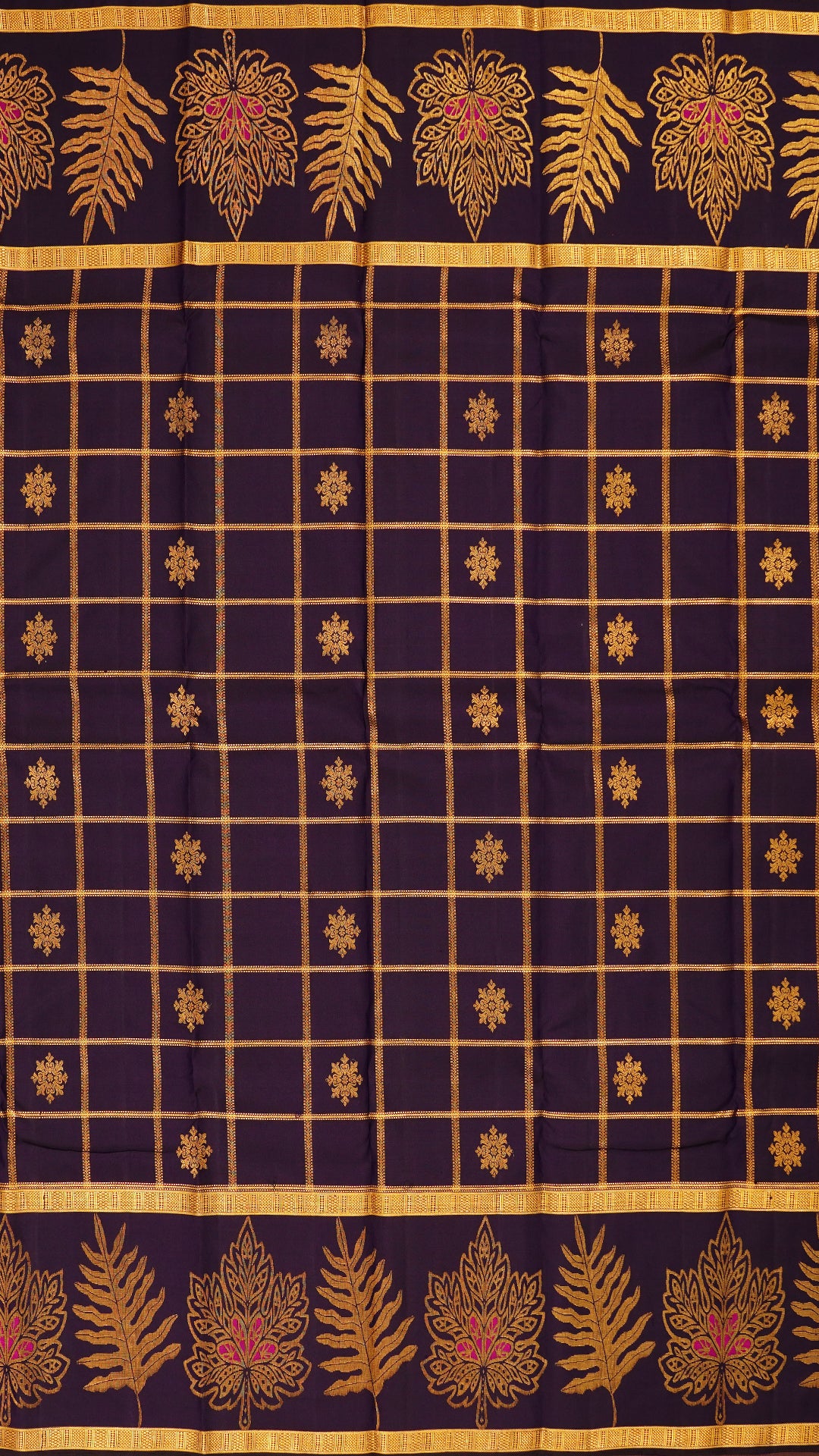 Dark Navy Blue Kanchipuram Saree with Floral Motifs