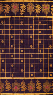 Dark Navy Blue Kanchipuram Saree with Floral Motifs