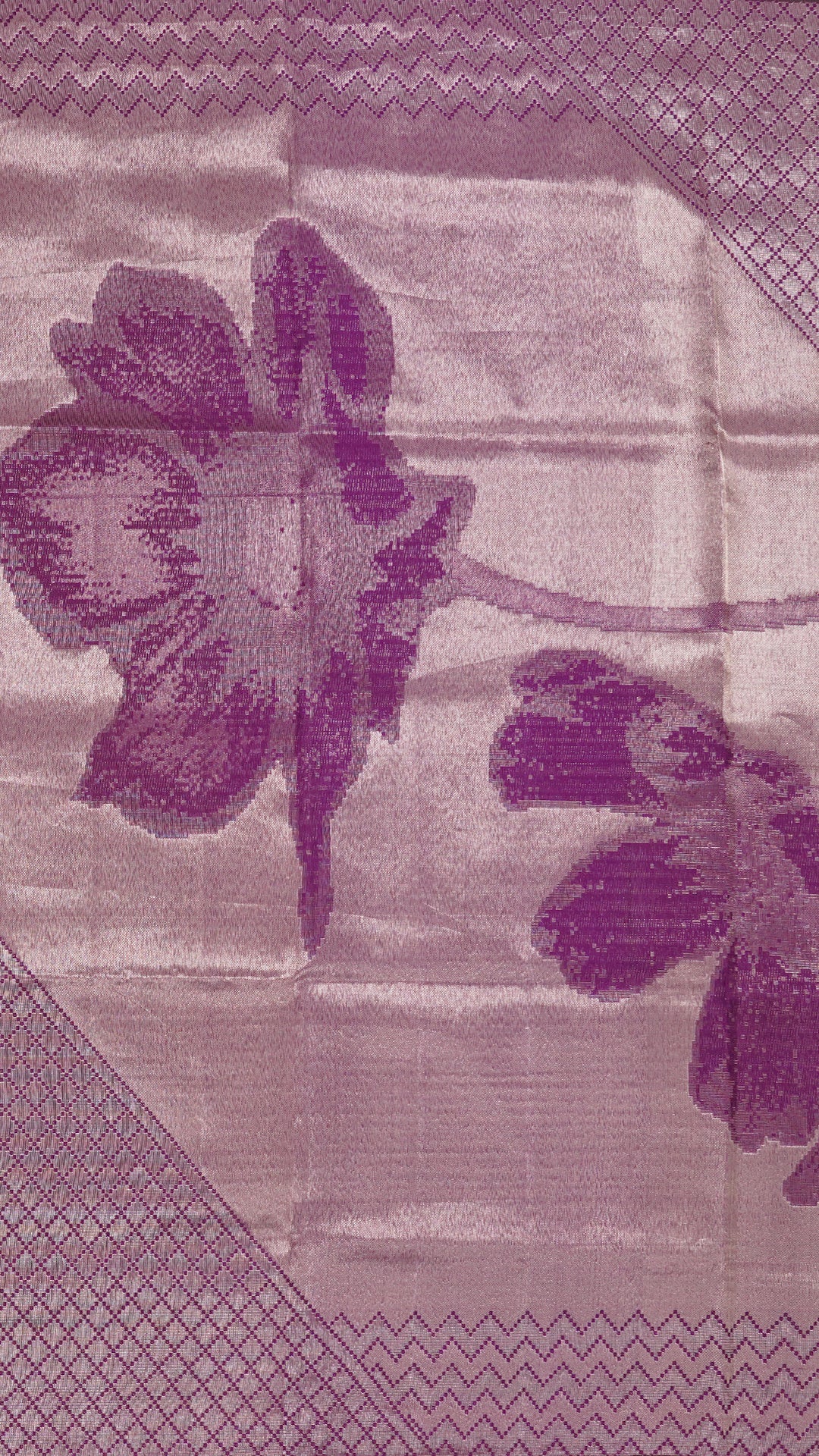 Magenta Designer Kanchi Pattu Silk Saree with Large Silver Self Zari Border