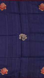 Jute Silk Butta Saree for Workwear in Navy Blue
