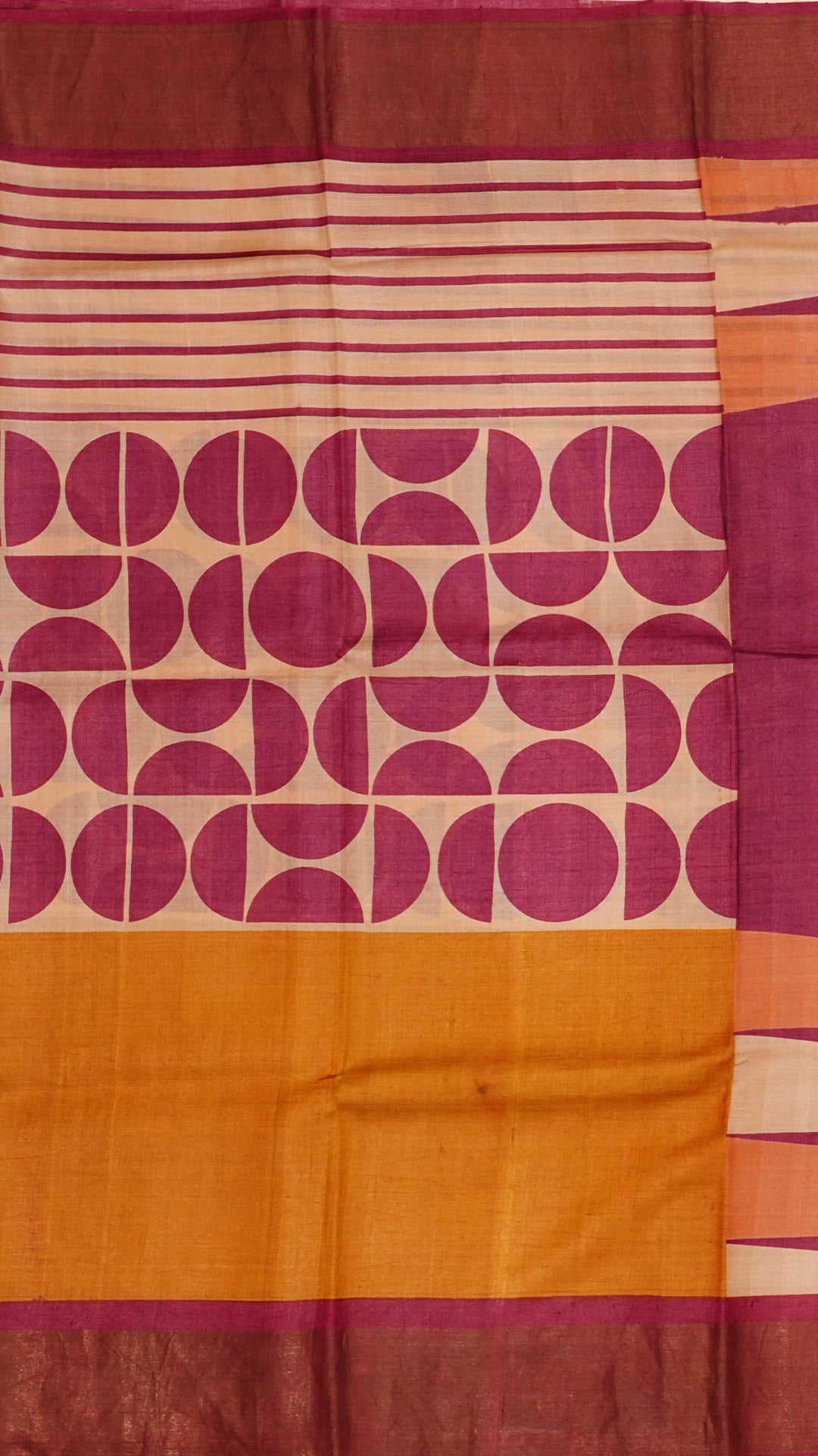 Multi-Colour Tusser Silk Saree with Pink Kadi Contrast Border