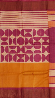 Multi-Colour Tusser Silk Saree with Pink Kadi Contrast Border