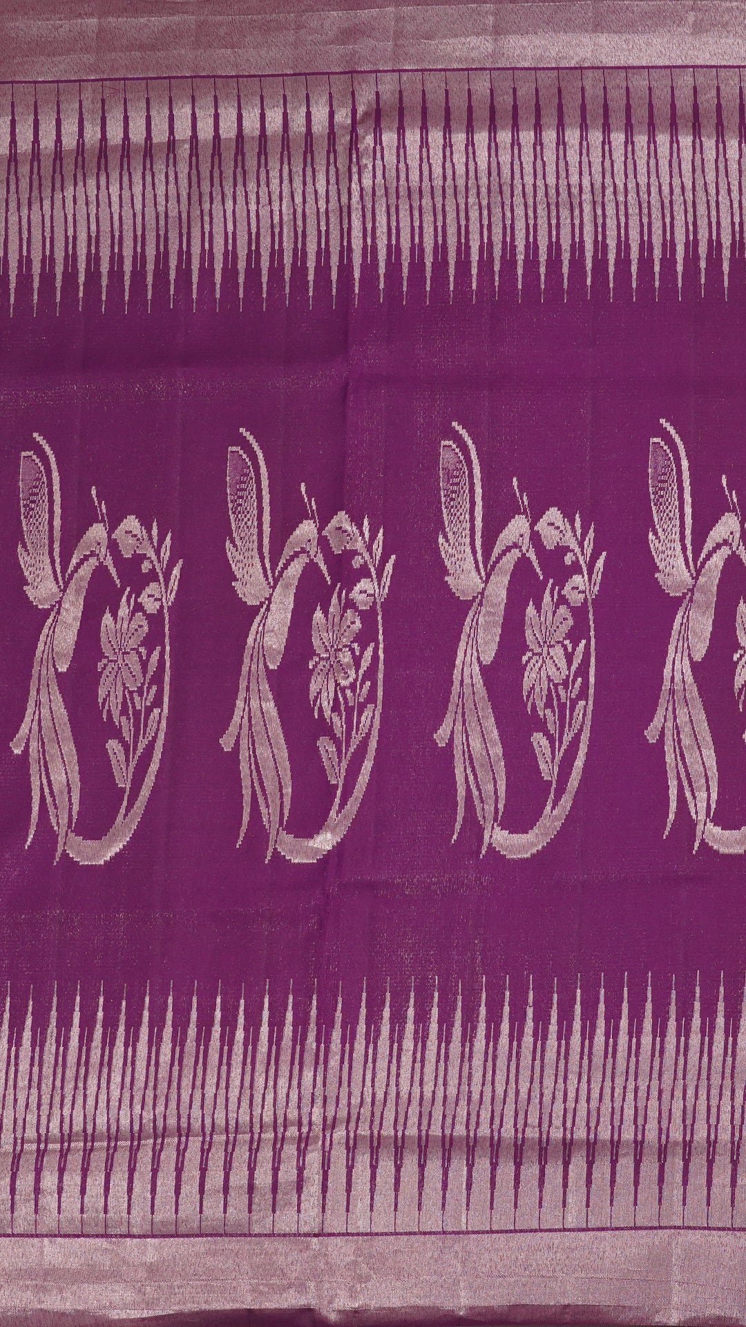 Magenta Designer Kanchi Pattu Silk Saree with Large Silver Self Zari Border