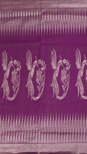 Magenta Designer Kanchi Pattu Silk Saree with Large Silver Self Zari Border