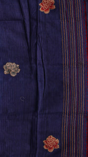 Jute Silk Butta Saree for Workwear in Navy Blue