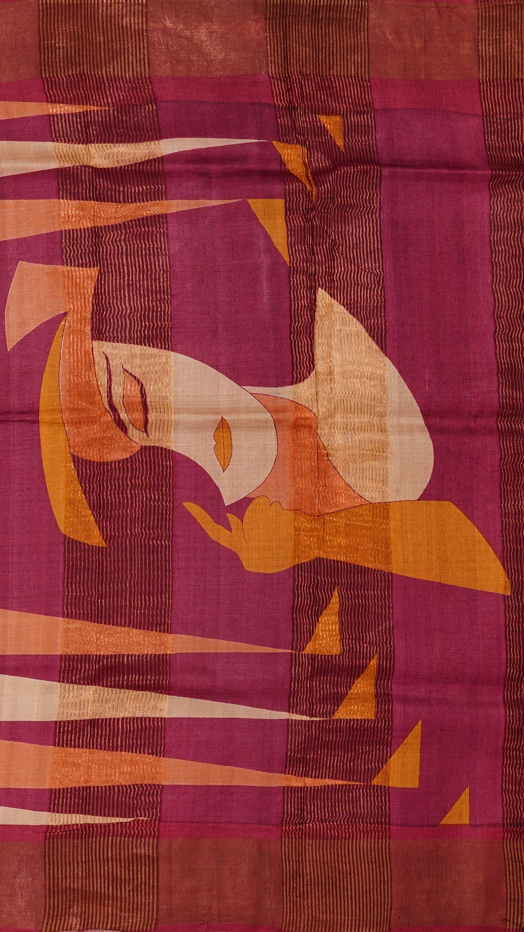 Multi-Colour Tusser Silk Saree with Pink Kadi Contrast Border