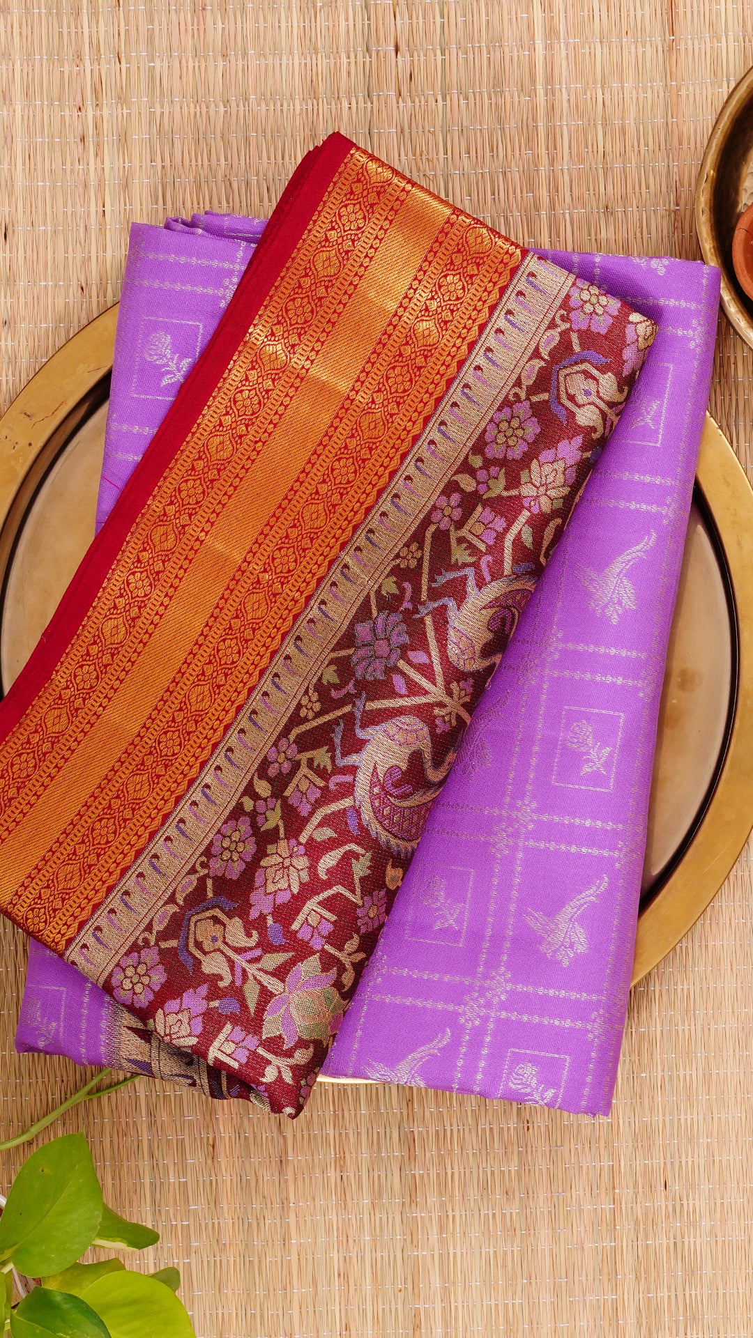 Lavender Kanchipuram Saree with Checks & Butta Design