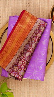 Lavender Kanchipuram Saree with Checks & Butta Design