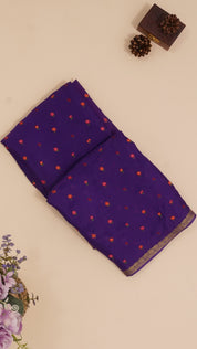 Violet Georgette Silk Saree with Small Gold Self Zari Border & Allover Buttas