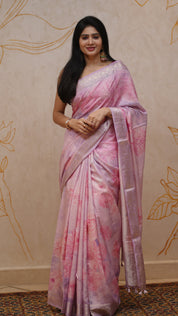 Lavender Soft Silk Saree with All-Over Floral Print