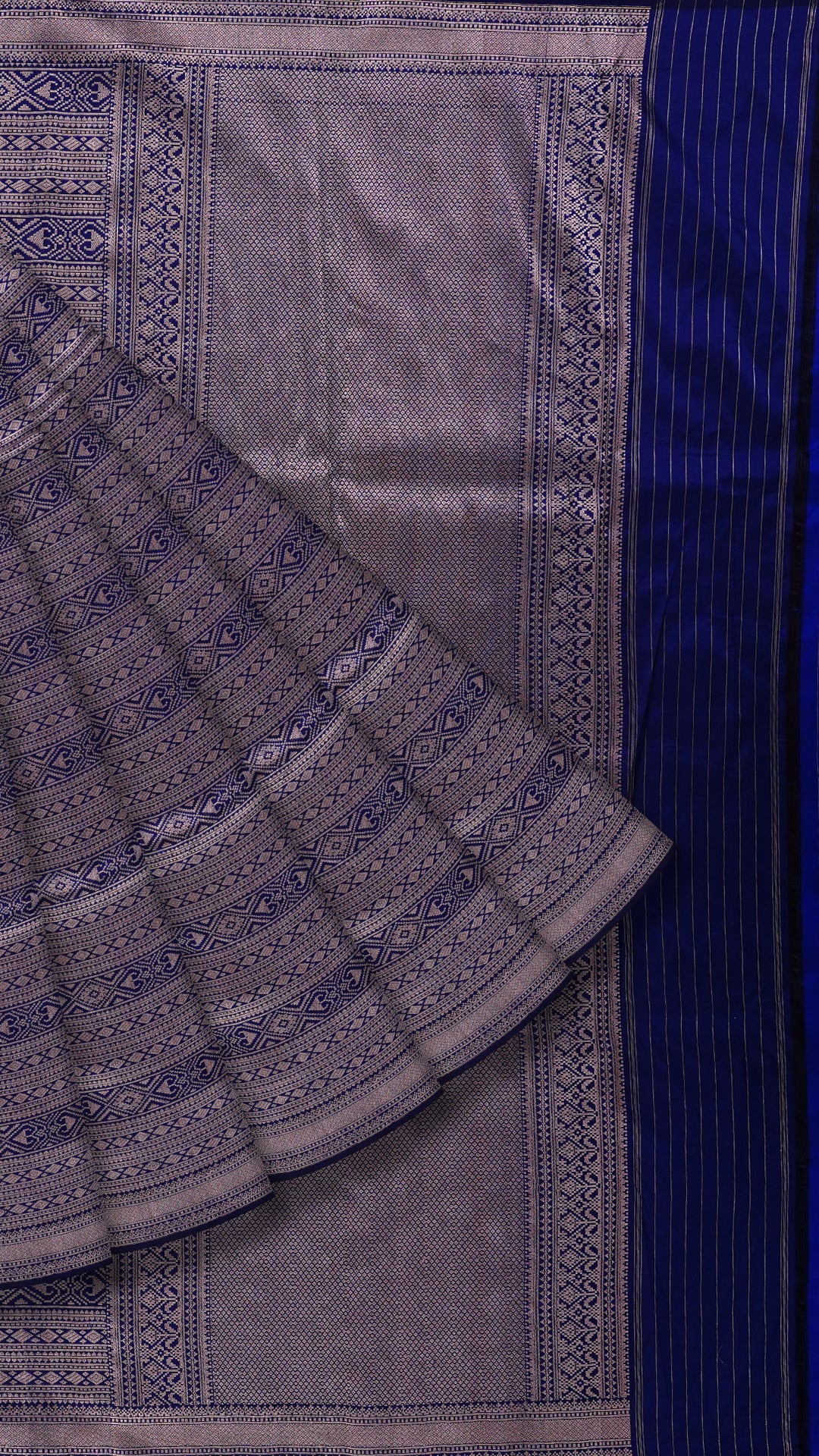 Navy Blue Banaras Saree with Horizontal Pattern