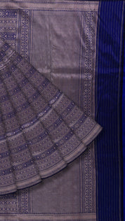 Navy Blue Banaras Saree with Horizontal Pattern