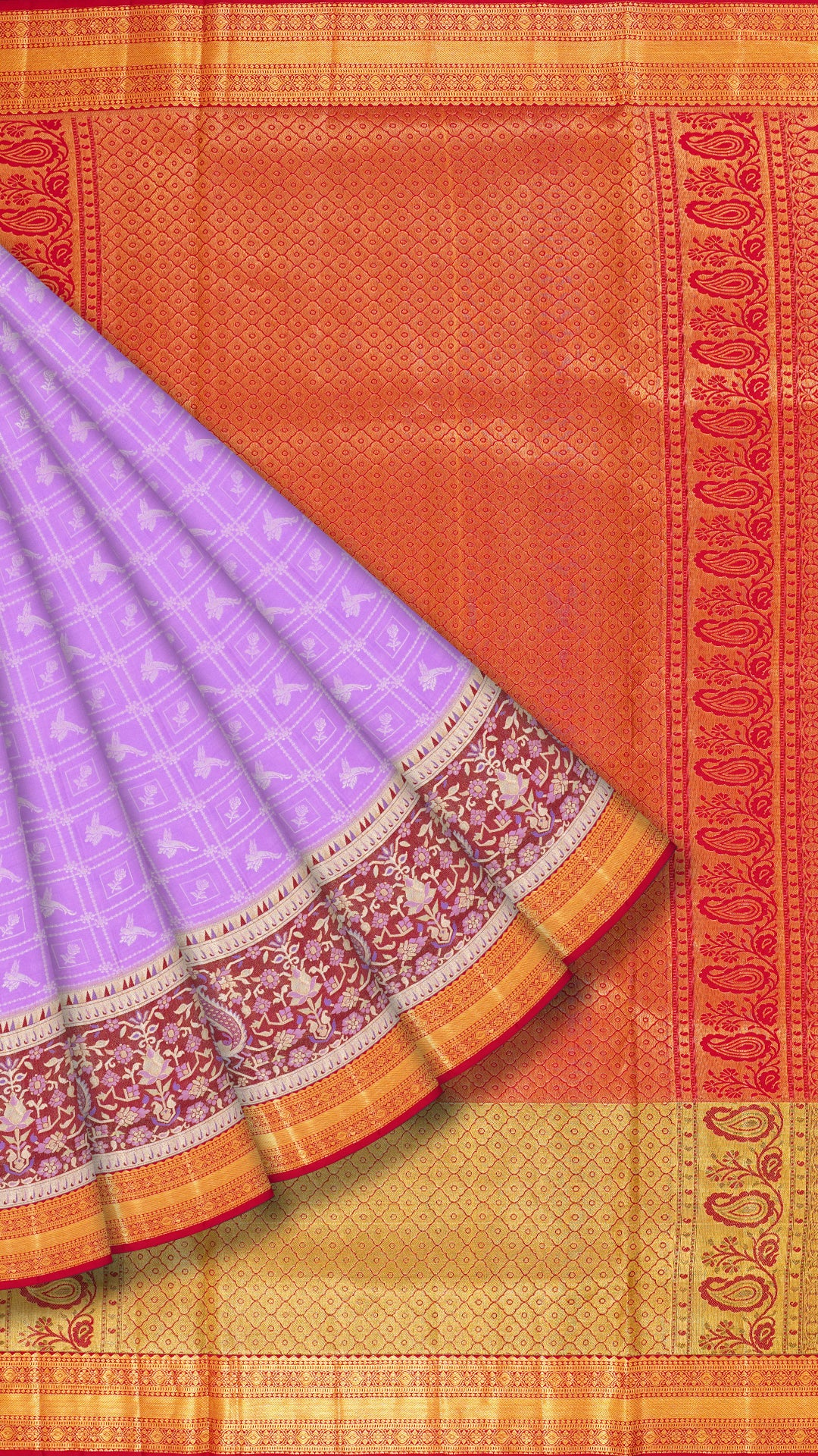 Lavender Kanchipuram Saree with Checks & Butta Design