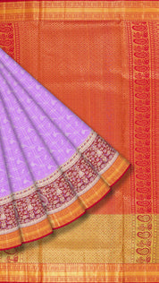 Lavender Kanchipuram Saree with Checks & Butta Design