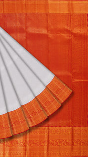 Powder Blue Kanchipuram Silk Saree with Red Brocade Border and Silver Zari