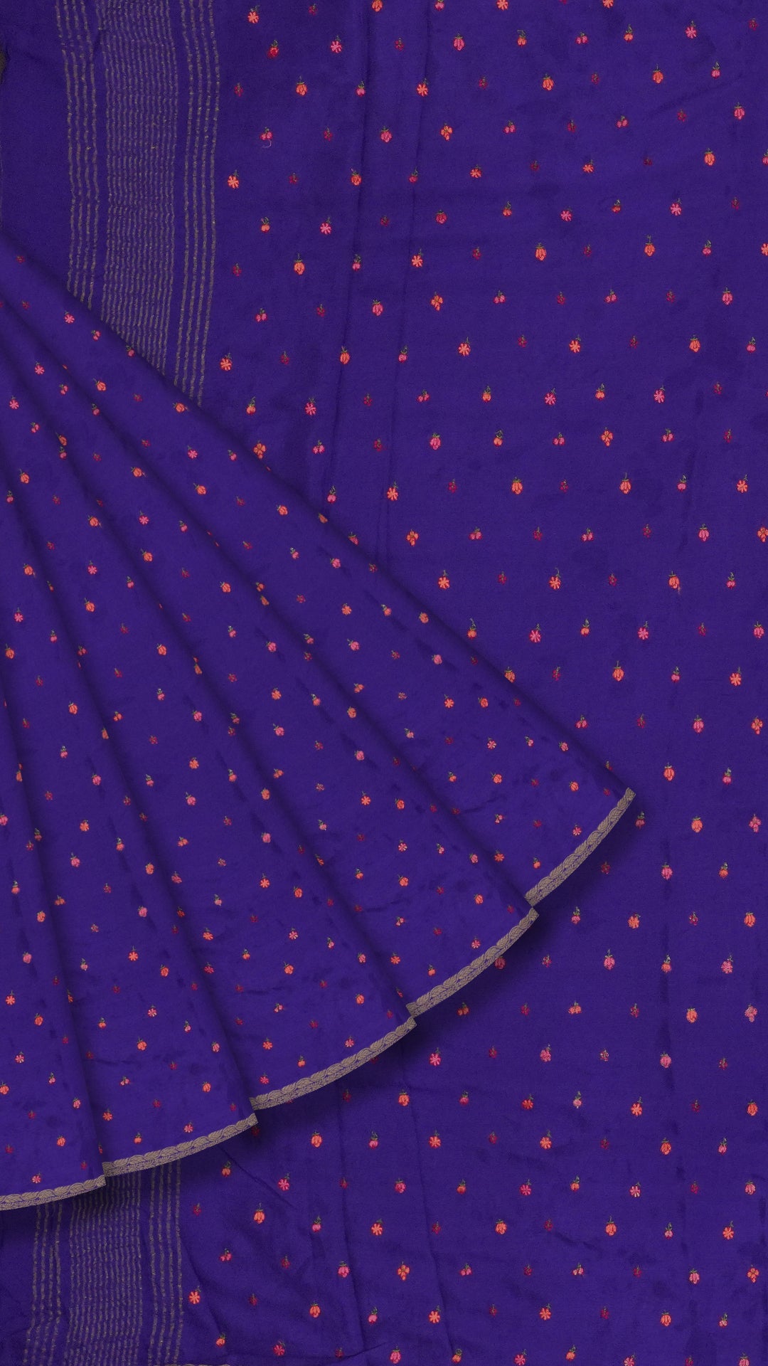 Violet Georgette Silk Saree with Small Gold Self Zari Border & Allover Buttas