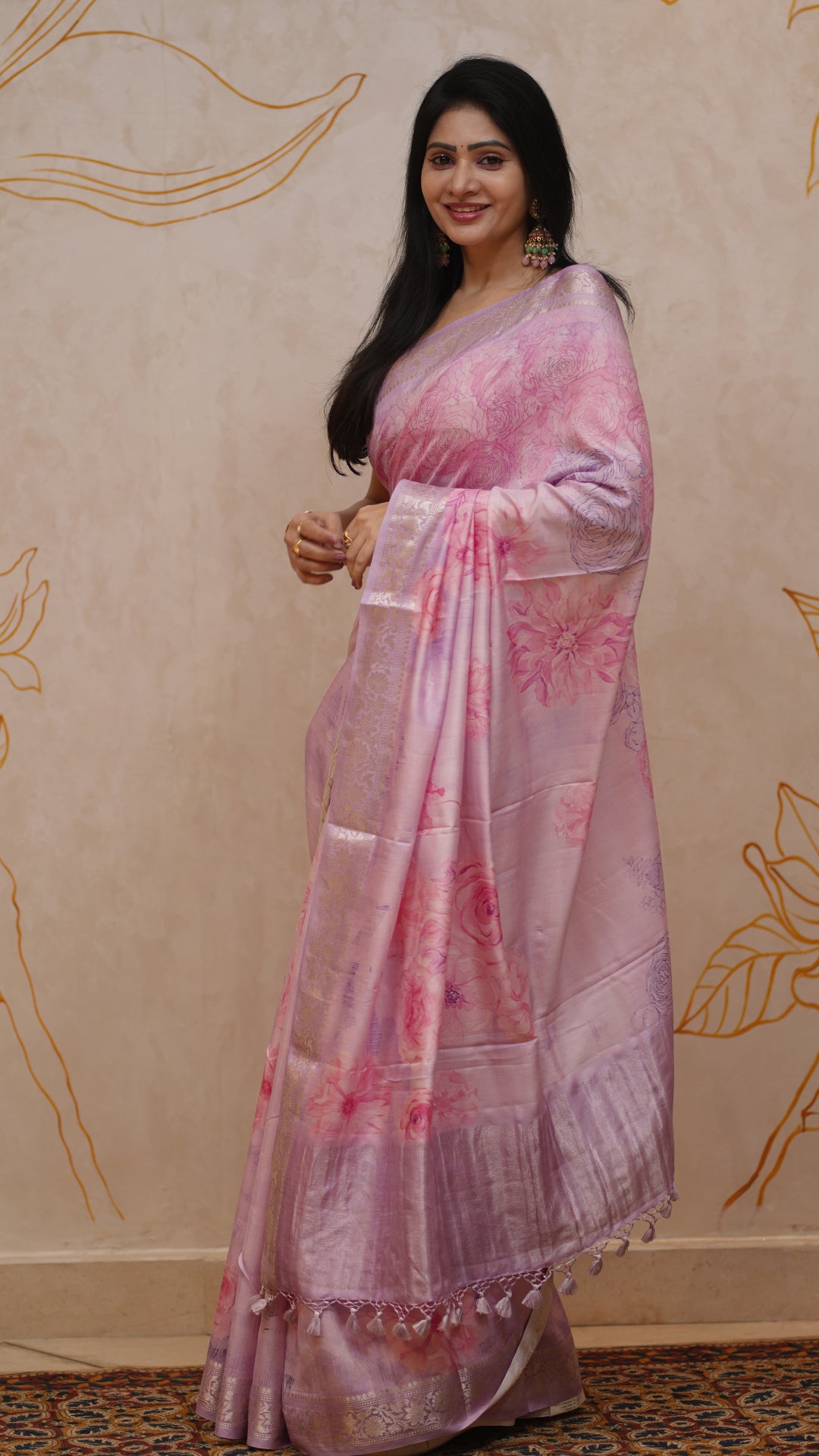Lavender Soft Silk Saree with All-Over Floral Print