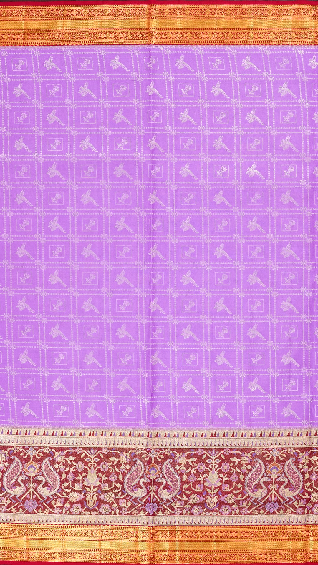 Lavender Kanchipuram Saree with Checks & Butta Design