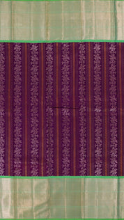 Purple and Green Kanchi Pattu Saree with Copper-Silver Lines