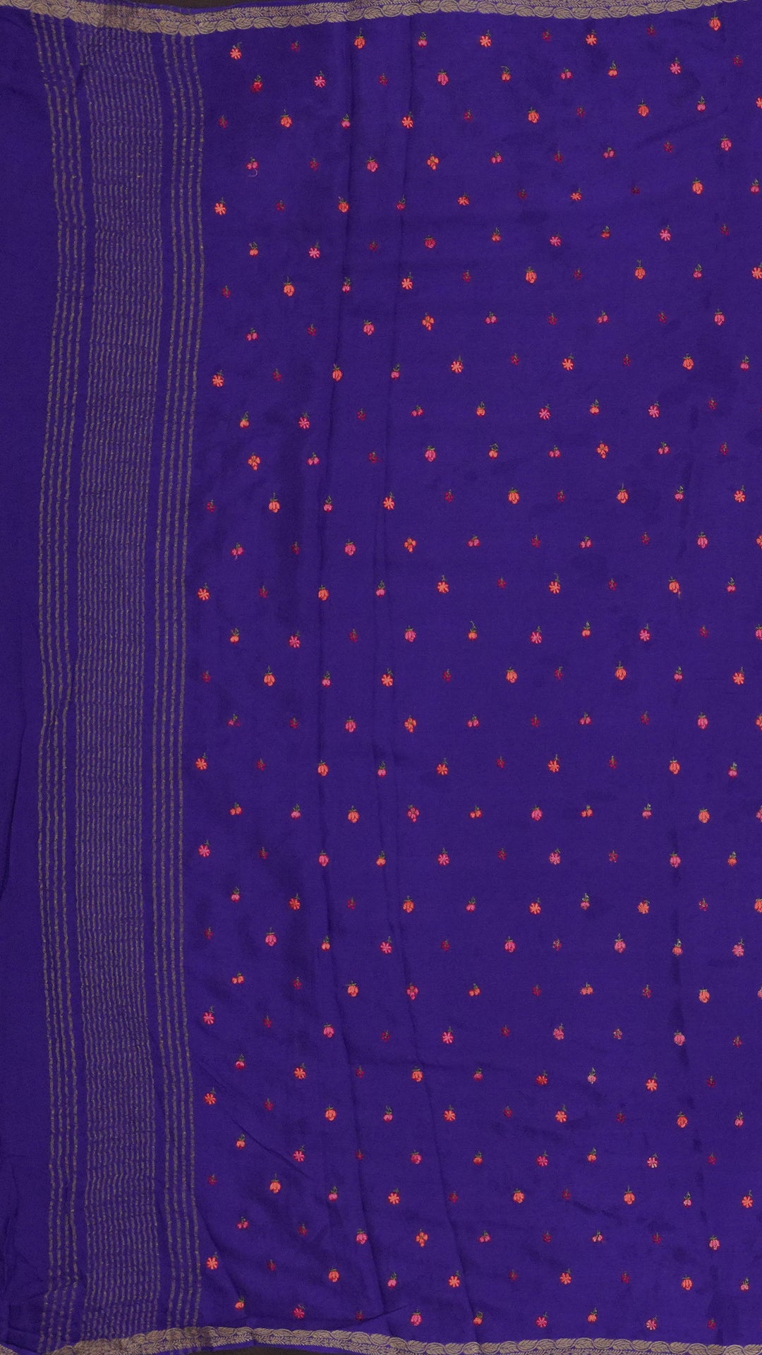 Violet Georgette Silk Saree with Small Gold Self Zari Border & Allover Buttas