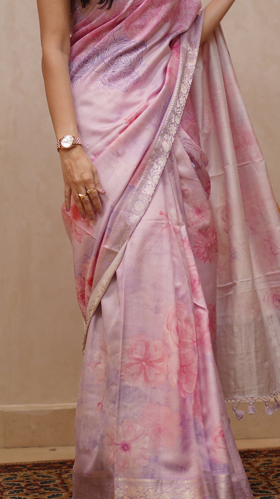 Lavender Soft Silk Saree with All-Over Floral Print