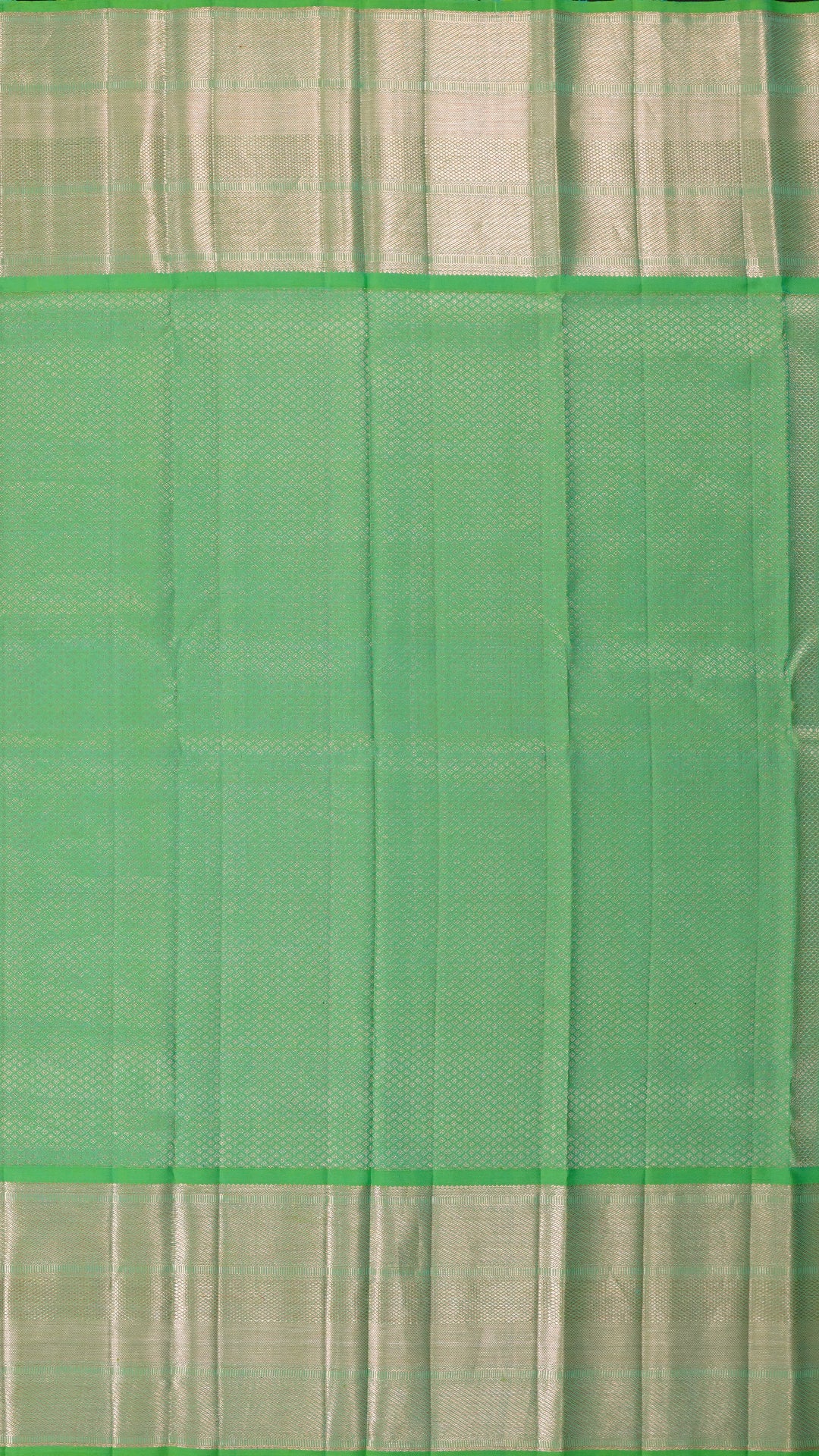 Purple and Green Kanchi Pattu Saree with Copper-Silver Lines