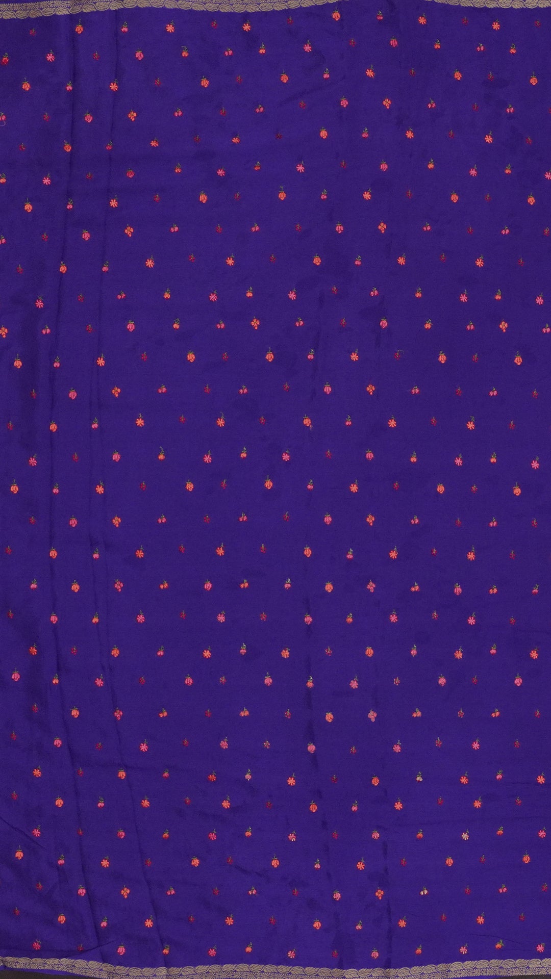 Violet Georgette Silk Saree with Small Gold Self Zari Border & Allover Buttas
