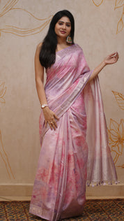 Lavender Soft Silk Saree with All-Over Floral Print
