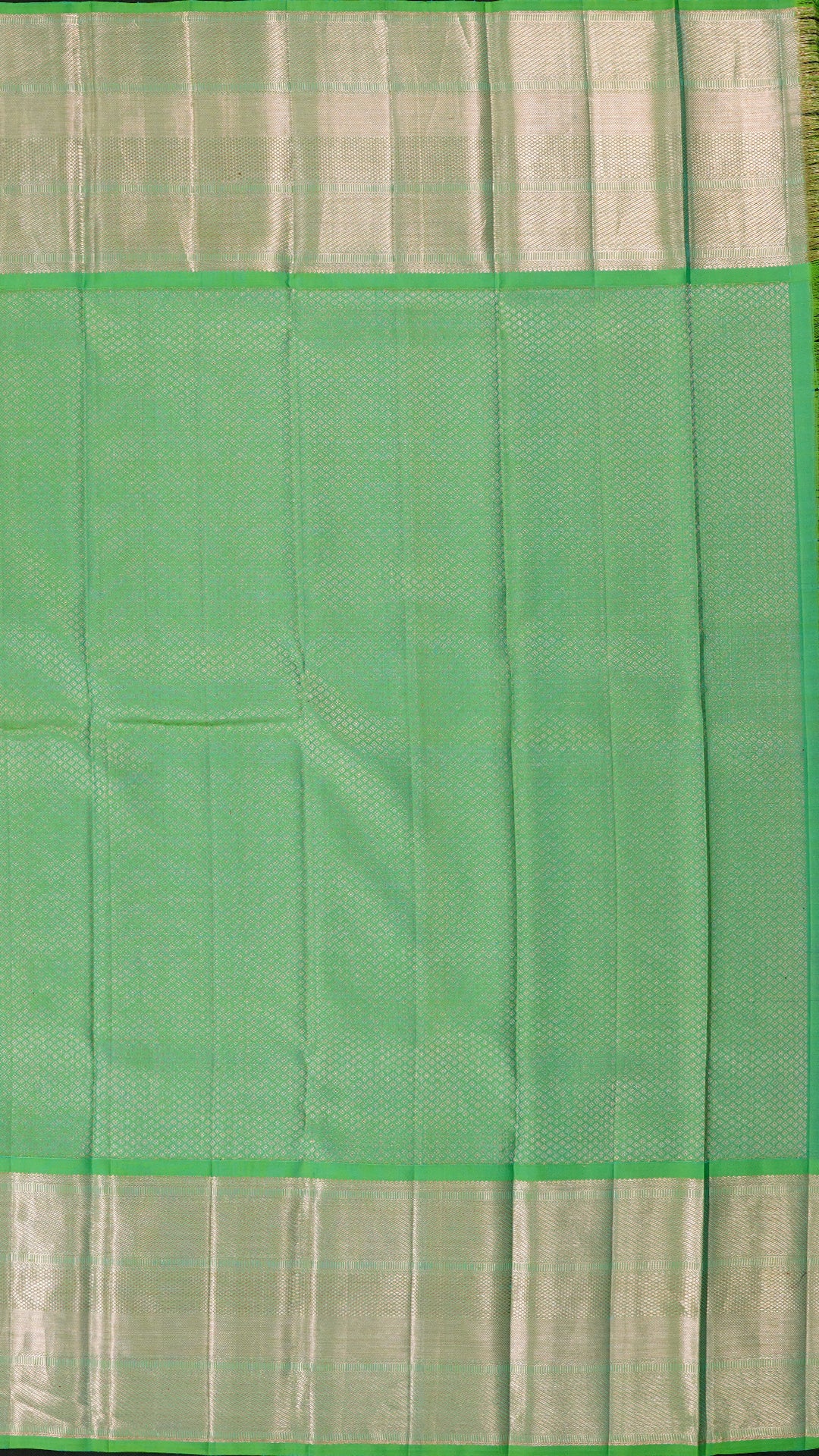 Purple and Green Kanchi Pattu Saree with Copper-Silver Lines