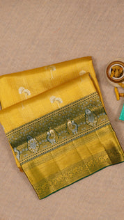 Gold Dharmavaram Pattu Saree with Contrast Zari Border
