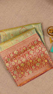 Sea Green Dharmavaram Pattu Saree with Floral Border