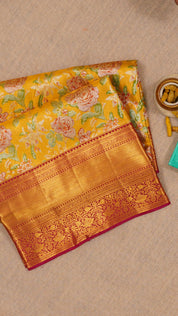 Gold Dharmavaram Pattu Saree with Contrast Zari Border